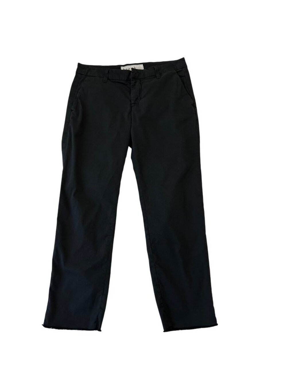 Frank & Eileen Womens Wicklow Cropped Chino Pants Black Frayed Hem Size 4